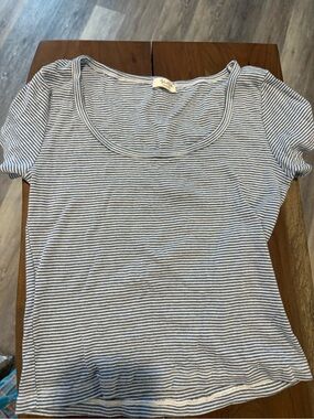 Brandy Melville Blue & White Striped Scoop Neck Tee